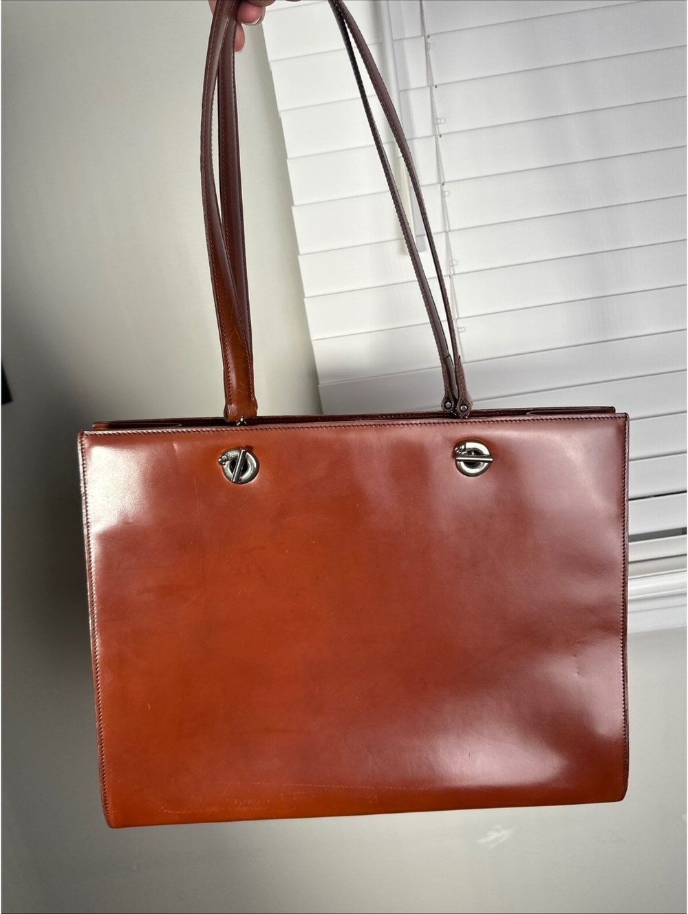 Cartier Panthère Cognac Leather Tote Bag Twist Lock Leopard
